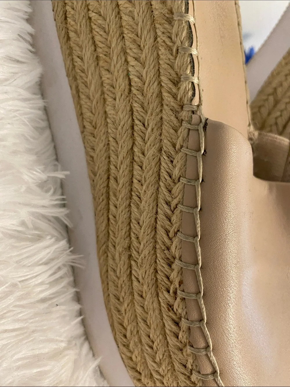 Charles David Nude Leather Espadrille Slide Wedges